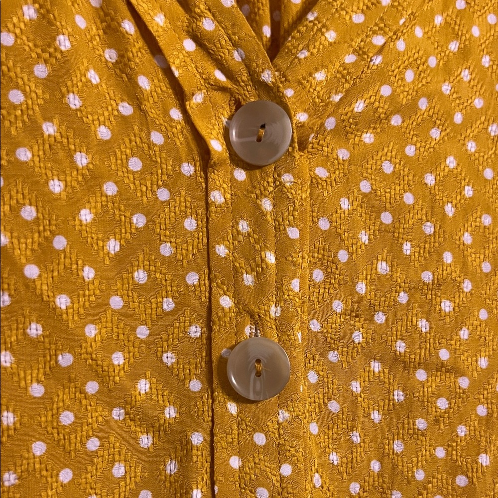 Maeve Mustard Polka Dot Button-Front Blouse - Picture 3 of 8